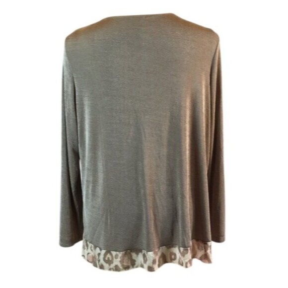 Cardigan Open Front Leopard Print Trim Large - Picture 2 of 5